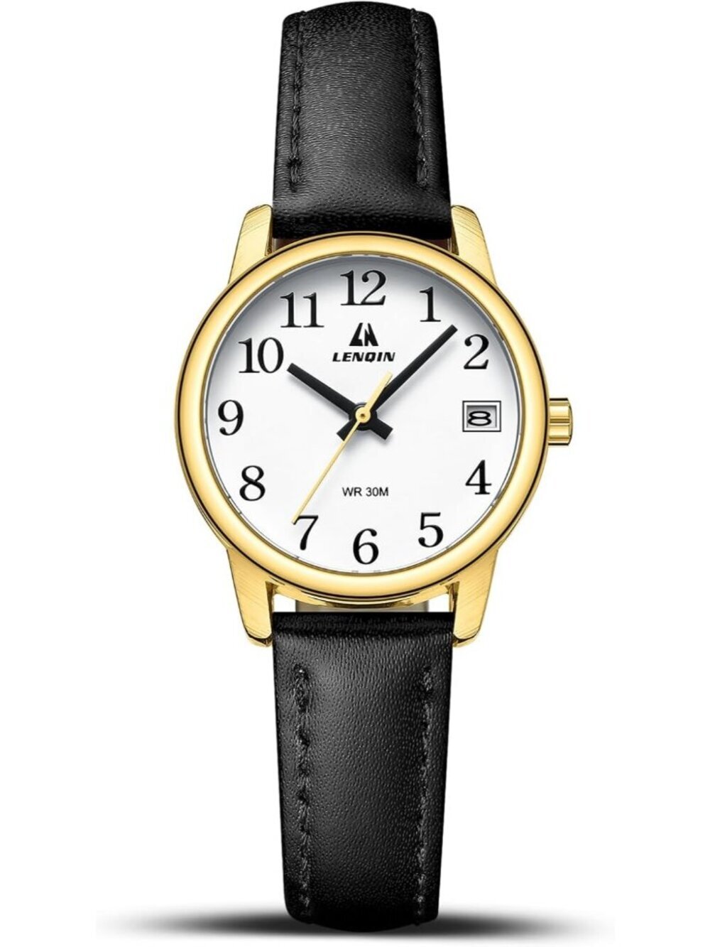 Women's Black Gold Leather Strap Analog Quartz Luminous Dial Waterproof Watch